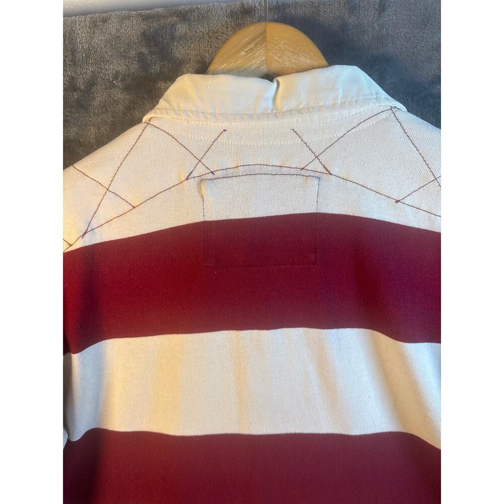 VTG 90s Eddie Bauer Maroon & White Striped Long Sleeve Rugby Shirt Men’s XLT - Picture 9 of 10